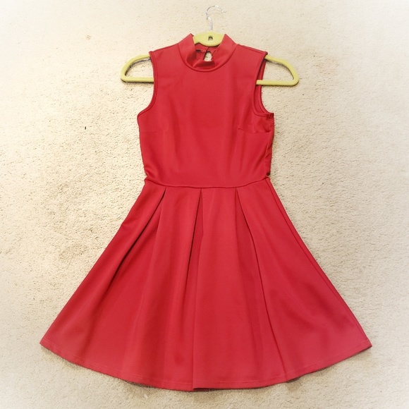 red high neck skater dress